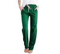 HAOLEI Pantaloni da Donna in Lino Casual Pantalone in Cotone Larghi Pantalone Estivo con Tasche Pants Gamba con Coulisse Tinta Unita Pantaloni Elastico Eleganti Pants a-Naz on Ess-ential Donna