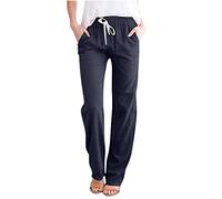 HAOLEI Pantaloni da Donna in Lino Casual Pantalone in Cotone Larghi Pantalone Estivo con Tasche Pants Gamba con Coulisse Tinta Unita Pantaloni Elastico Eleganti Pants a-Naz on Ess-ential Donna