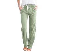 HAOLEI Pantaloni da Donna in Lino Casual Pantalone in Cotone Larghi Pantalone Estivo con Tasche Pants Gamba con Coulisse Tinta Unita Pantaloni Elastico Eleganti Pants a-Naz on Ess-ential Donna