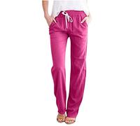 HAOLEI Pantaloni Donna Tinta Unita Casual Pantaloni Elastico Pantalone Leggeri Estivi Traight con Coulisse Pants Pantalone in Cotone e Lino con Tasche a-maz on Offerte del Giorno