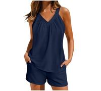 HAOLEI Pigiama Donna Corto Estivo Due Pezzi Pigiama Set in Cotone Senza Maniche e Pantaloncini a Morbido Casual Confortevol Pigiami da Casa