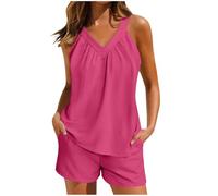HAOLEI Pigiama Donna Corto Estivo Due Pezzi Pigiama Set in Cotone Senza Maniche e Pantaloncini a Morbido Casual Confortevol Pigiami da Casa