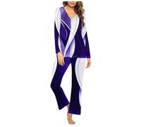 HAOLEI Pigiama Donna Cotone Invernale Due Pezzi con Bottoni a Righe Pigiama Cotone Lungo Pigiami Due Pezzi Invernale Scollo a V a Quadri da Donna con Tasche Laterali Comodo Casual per la Casa