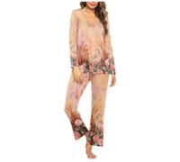 HAOLEI Set Pigiama da Donna a Maniche Lunghe Pigiama da Donna Cotone Pigiami Donna Pigiama Raso Lungo Donna Leggero Scollo V Pigiama 2 Pezzi Pigiama Autunno Abbigliamento Donna per la Casa