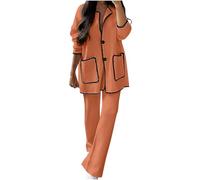 HAOLEI Set Pigiama Donna Invernale Pigiama Cotone Lungo Pigiami Due Pezzi Invernale Scollo a V a Quadri da Donna con Tasche Laterali Comodo Casual per la Casa