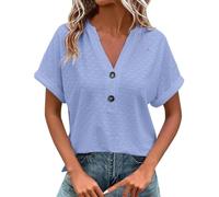HAOLEI T-Shirt Donna Estiva Cotone V Scollo Tinta Unita Maglietta Manica Corta Top Casual Case Camicie Orlo Arrotondato Abbigliamento Primavera Donna Leggero Classico Estate T Shirt per Feste