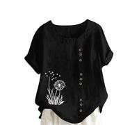 HAOLEI Taglie Forti Donna Abbigliamento Camicie Elegante Cotone e Lin Camice Bianca Tshirt Magliette Manica Corta Maglia con Bottoni Scollo a V Leggera Tinta Unita Bluse con Bottoni Camicetta Curvy