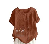 HAOLEI Taglie Forti Donna Abbigliamento Camicie Elegante Cotone e Lin Camice Bianca Tshirt Magliette Manica Corta Maglia con Bottoni Scollo a V Leggera Tinta Unita Bluse con Bottoni Camicetta Curvy