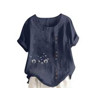 HAOLEI Taglie Forti Donna Abbigliamento Camicie Elegante Cotone e Lin Camice Bianca Tshirt Magliette Manica Corta Maglia con Bottoni Scollo a V Leggera Tinta Unita Bluse con Bottoni Camicetta Curvy