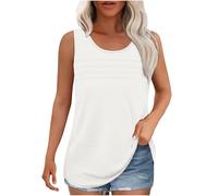 HAOLEI Top Donna Estivi Spalla Larga Bianco Lunga Top Cerimonia Sexy Elegante Canotta Estiva Senza Maniche T-Shirt Cotone Casual Canottiera Camicia Curvy Elasticizzato Offerte Abbigliamento Donna
