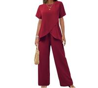 HAOLEI Tuta Elegante Donna Mare Due Pezzi Completi da Spiaggia in Lino Tinta Unita Camicia e Pantaloni a Gamba Larga Taglie Forti Completo Leggeri Comodo Set da Casa con Tasche Morbido Per le Vacanza