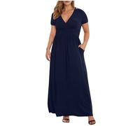 HAOLEI Vestiti Estivi Donna Lunghi Abito Lunghi Curvy Elegante Abito Casual Donna con Tasche Taglie Forti