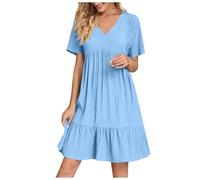 HAOLEI Vestito Bianco Donna Elegante Offerte Abito Estivo Donna Scollo a V Senza Maniche Vestito con Tasche Comodo Casual Abiti da Sole al Ginocchio Copricostume Spiaggia Prendisole Beach Dress