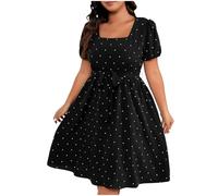 HAOLEI Vestito da Cerimonia Taglia Forte con Appliques, Abito Elegante da Sera Donna Stile Impero, Scollo Quadrato, Maniche Corta Plissettato per la Primavera e L'Estate