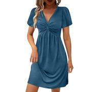 HAOLEI Vestito da Cerimonia Taglia Forte Linea ad Appliques Donna Taglie Forti Abito Donna da Sera Elegante Stile Impero con Scollo Quadrato Maniche Corta Plissettato Donna per la Primavera e L'Estate