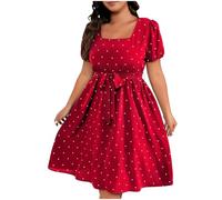 HAOLEI Vestito da Cerimonia Taglia Forte Linea ad Appliques Donna Taglie Forti Abito Donna da Sera Elegante Stile Impero con Scollo Quadrato Maniche Corta Plissettato Donna per la Primavera e L'Estate