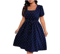 HAOLEI Vestito da Cerimonia Taglia Forte Linea ad Appliques Donna Taglie Forti Abito Donna da Sera Elegante Stile Impero con Scollo Quadrato Maniche Corta Plissettato Donna per la Primavera e L'Estate