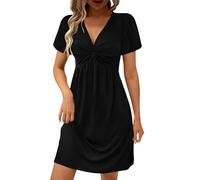 HAOLEI Vestito da Cerimonia Taglia Forte Linea ad Appliques Donna Taglie Forti Abito Donna da Sera Elegante Stile Impero con Scollo Quadrato Maniche Corta Plissettato Donna per la Primavera e L'Estate