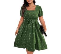 HAOLEI Vestito da Cerimonia Taglia Forte Linea ad Appliques Donna Taglie Forti Abito Donna da Sera Elegante Stile Impero con Scollo Quadrato Maniche Corta Plissettato Donna per la Primavera e L'Estate