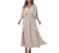 HAOLEI Vestito da Sera Donna Lungo Abiti in Pizzo Plus Size Donna Scollo a V Cintura Manica Lunga Elegante Abiti da Cerimonia Vestito Donna da Cocktail Vestito Cerimonia Donna