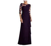 HAOLEI Vestito da Sera Elegante Cerimonia 3/4 Maniche Stile Impero Maxi Linea ad A Pizzo Chiffon Abito da Damigella Cocktail Danza Moderna