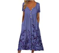 HAOLEI Vestito Donna Estivo Classics Casual Vestito a Manica Corta Abiti Corto con Tasche Scollo a Rotondo Vestito Donna da Mare Vestito Donna Primaverile Vestito Donna Estivo Vestito Curvy