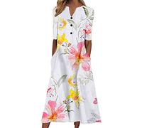 HAOLEI Vestito Donna Estivo Classics Casual Vestito a Manica Corta Abiti Corto con Tasche Scollo a Rotondo Vestito Donna da Mare Vestito Donna Primaverile Vestito Donna Estivo Vestito Curvy