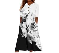 HAOLEI Vestito Donna Estivo Vestito Donna Primaverile Curvy Classics Casual Vestito Lungo da Donna Stampa Floreale Elegante Estivo Bohémien Etnico Vestito Taglia Grossa Manica Corta con Tasca