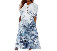 HAOLEI Vestito Donna Estivo Vestito Donna Primaverile Curvy Classics Casual Vestito Lungo da Donna Stampa Floreale Elegante Estivo Bohémien Etnico Vestito Taglia Grossa Manica Corta con Tasca