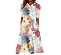 HAOLEI Vestito Donna Estivo Vestito Donna Primaverile Curvy Classics Casual Vestito Lungo da Donna Stampa Floreale Elegante Estivo Bohémien Etnico Vestito Taglia Grossa Manica Corta con Tasca