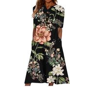 HAOLEI Vestito Donna Estivo Vestito Donna Primaverile Curvy Classics Casual Vestito Lungo da Donna Stampa Floreale Elegante Estivo Bohémien Etnico Vestito Taglia Grossa Manica Corta con Tasca