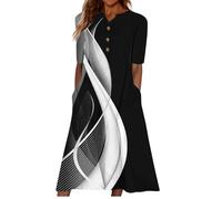 HAOLEI Vestito Donna Estivo Vestito Donna Primaverile Curvy Classics Casual Vestito Lungo da Donna Stampa Floreale Elegante Estivo Bohémien Etnico Vestito Taglia Grossa Manica Corta con Tasca
