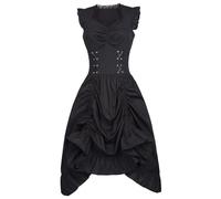 HAOLEI Vestito Gotico Donna Retro Nero Steampunk Abito Vintage Pizzo Vestito A-Line Maxi Elegante Senza Maniche Medievale Donna Vittoriano Donne Abiti Carnevale Gotico Medieval Abito Vintage