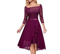 HAOLEI Vestito Matrimonio Donna Elegante in Pizzo, Abito Cerimonia Formale Scollo a V, Cocktail Mezze Maniche Taglie Forti Curvy con Corsetto