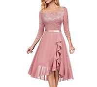 HAOLEI Vestito Matrimonio Donna Elegante in Pizzo Abito da Cerimonia Formale Lunghi Scollo a V Mezze Maniche Cocktail con Corsetto