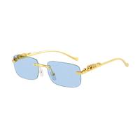 HAOMAO Occhiali da Sole rettangolari Senza Montatura con Decorazione retrò Ghepardo per Donna Uomo Occhiali con Lenti Trasparenti per Oceano Uv400 Sfumature Blu