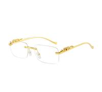HAOMAO Occhiali da Sole rettangolari Senza Montatura con Decorazione retrò Ghepardo per Donna Uomo Occhiali con Lenti oceaniche Trasparenti Uv400 Shades Clear