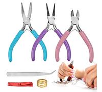HAOMEEDUO Set di 3 Pinze per Gioielli: Becchi Lunghi, Becchi Tondi, Tronchesi - Mini Pinze per Lavorazione e Creazione Gioielli Con Pinzetta, Apri Anelli a Molla e Righello