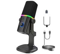 Haomuren Microfono dinamico XLR/USB per podcast di gioco, per *Phone, Telefono, PC, microfono da gioco con luce RGB, tasto muto, amplificazione del microfono, supporto desktop, cantare, YouTube
