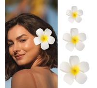 Haomye Plumeria - Fermagli per capelli con fiore hawaiano bianco, forcine per capelli frangipani, stile bohémien, accessori per capelli da donna, accessori per capelli da spiaggia, 3 pezzi (bianco)