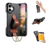 HAONANDE Custodia per Huawei Mate 70, Cover in Pelle PU con Cinturino Supporto Anello, Case PC Rigido Antiurto Slim per Uomo Donna Nero