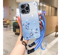 HAONANDE Custodia Per Tecno Camon 19 Neo Glitter Floreale con Tracolla, Cover Sottile TPU Morbido Antishock per Donna, Compatibile con Ricarica Wireless Blu