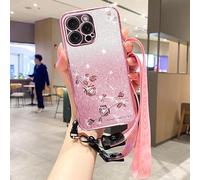HAONANDE Custodia Per Tecno Camon 19 Neo Glitter Floreale con Tracolla, Cover Sottile TPU Morbido Antishock per Donna, Compatibile con Ricarica Wireless Rosa