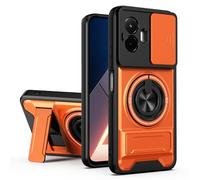 HAONANDE custodia per Xiaomi Poco F7 5G con ring stand magnetico, cover militare antiurto con protezione fotocamera scorrevole compatible with MagSafe ricarica wireless Arancione
