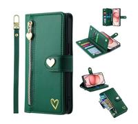 HAONANDE Flip Cover Per Tecno Camon 40 4G, Custodia Pelle PU a Libro Portafoglio Antiurto donna Case Caso Con Motivo Cuore Cordino Slot per carte Supporto Stand Magnetica Verde
