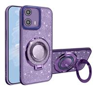 HAONANDE Magnetica Glitter Cover Per Motorola Moto G24/G04S/G04/E14, Custodia Bling Brillantini Carino Scintillante per Donne e Ragazze, Trasparente Case con Supporto ad anello Viola