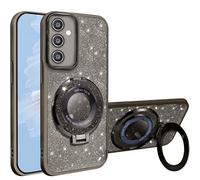 HAONANDE Magnetica Glitter Cover Per Samsung Galaxy S24, Custodia Bling Brillantini Carino Scintillante per Donne e Ragazze, Trasparente Case con Supporto ad anello Grigio