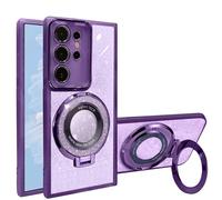 HAONANDE Magnetica Glitter Cover Per Samsung Galaxy S24 ULTRA, Custodia Bling Brillantini Carino Scintillante per Donne e Ragazze, Trasparente Case con Supporto ad anello Viola