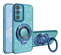 HAONANDE Magnetica Glitter Cover Per Samsung Galaxy s25, Custodia Bling Brillantini Carino Scintillante per Donne e Ragazze, Trasparente Case con Supporto ad anello Blu