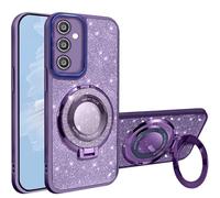 HAONANDE Magnetica Glitter Cover Per Samsung Galaxy S25+ Plus, Custodia Bling Brillantini Carino Scintillante per Donne e Ragazze, Trasparente Case con Supporto ad anello Viola